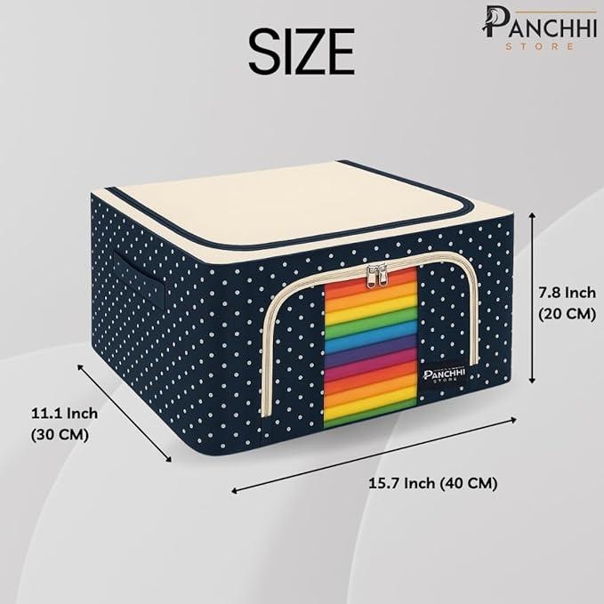 Panchhi Store Storage Box and Organiser 24 Liter Wardrobe Organizer for Storage Foldable Steel Frame Storage organiser with Zipper with Clear Window & Handles Storage Bags for Clothes Large Pack of view 2