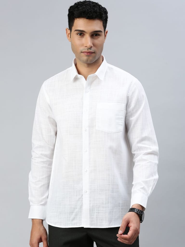 Mens Poly Cotton White Shirt Full Sleeves Celebrity White V3 view 2