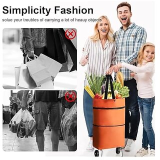 Foldable Shopping Trolley Bag with Wheels Waterproof Folding Travel Luggage Bag/Vegetable Grocery Shopping Trolley Carry Bag Outdoor Travel Bag for Girls Women Men view 2