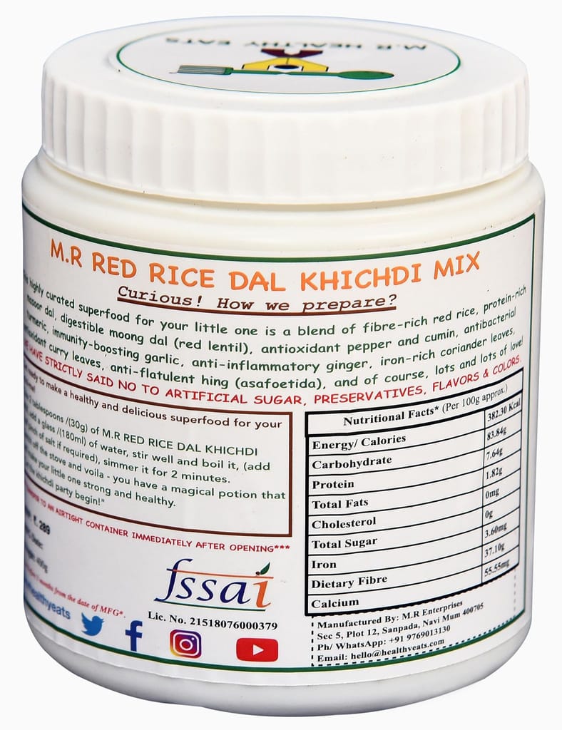 M.R Healthy Eats- Red Rice, Dal Khichdi Mix For Kids In Food-Grade Container 400 GMS (+6 Months) view 2