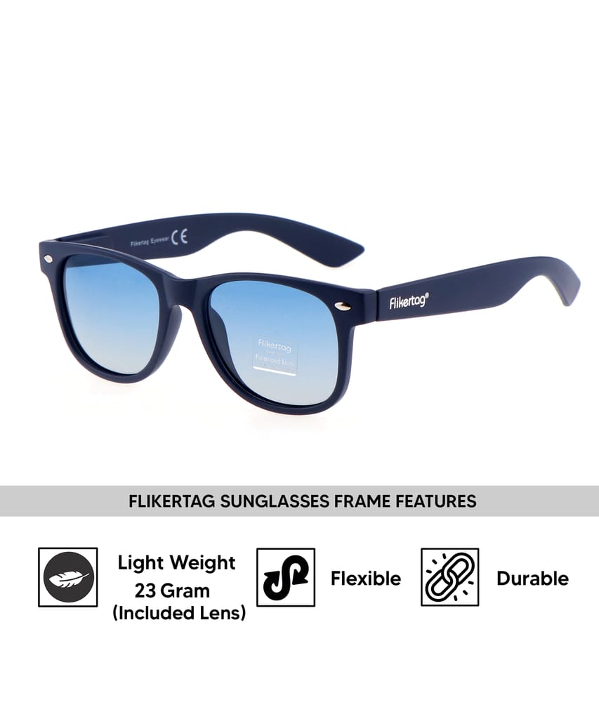 Flikertag Polarized Sunglasses With UV Protection For Men & Women | HD vision with Blue Gradient Lens [FTS 552 F2 Wayfarer Matte Blue Frame with Blue lens, 52mm] view 2