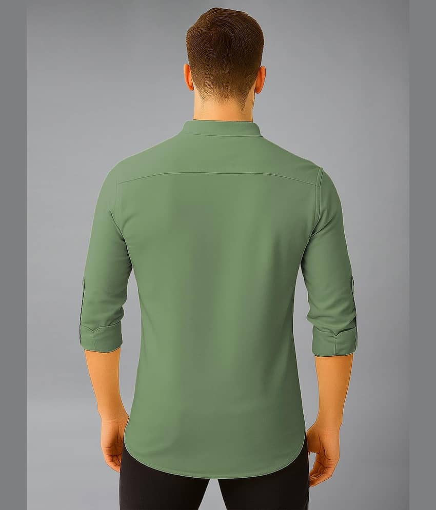 Vida Loca Cotton Blend Plain Shirt Style Kurta For Men ( Turquoise ) view 2
