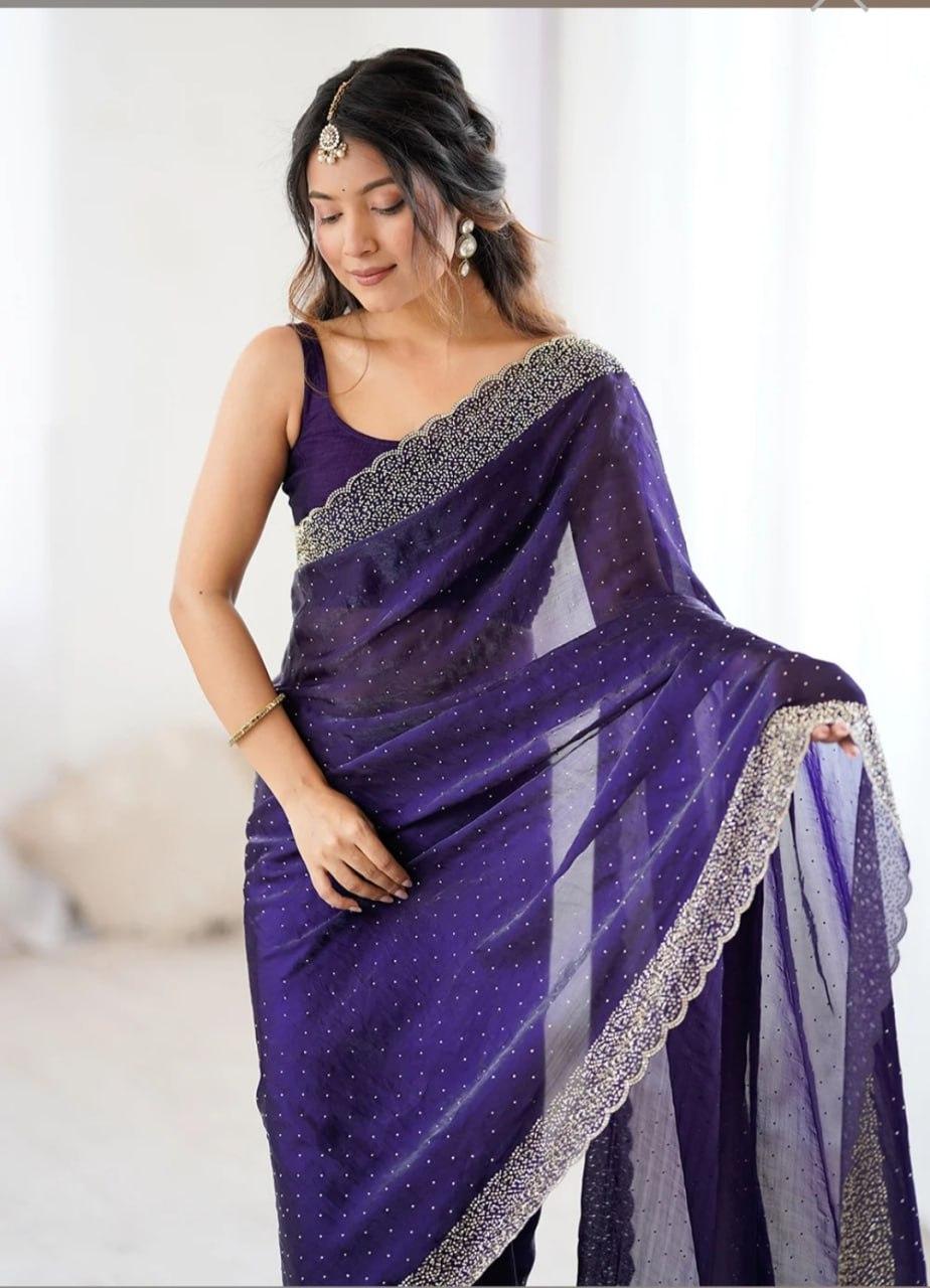 Space Soft Silk Saree with Siroski Diamond and Val Work view 2