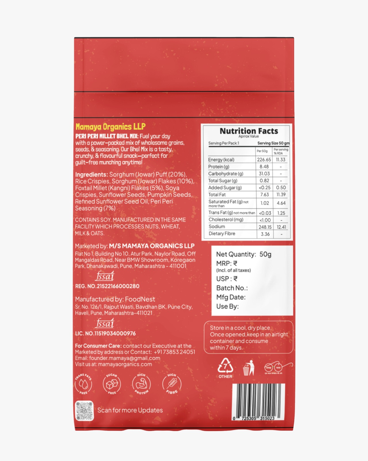 Mamaya Peri Peri Millet Bhel Mix 50 Gms view 2
