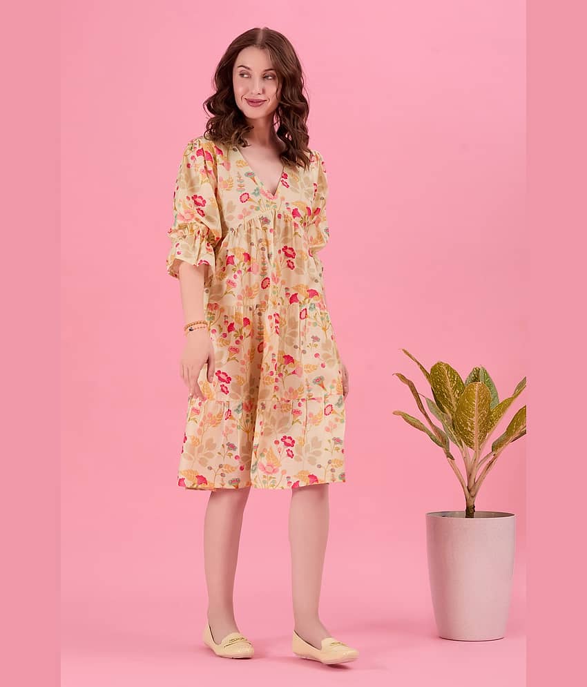 Amarasha Women Cotton Blend Printed Fit & Flare Dress ( Pink ) view 2
