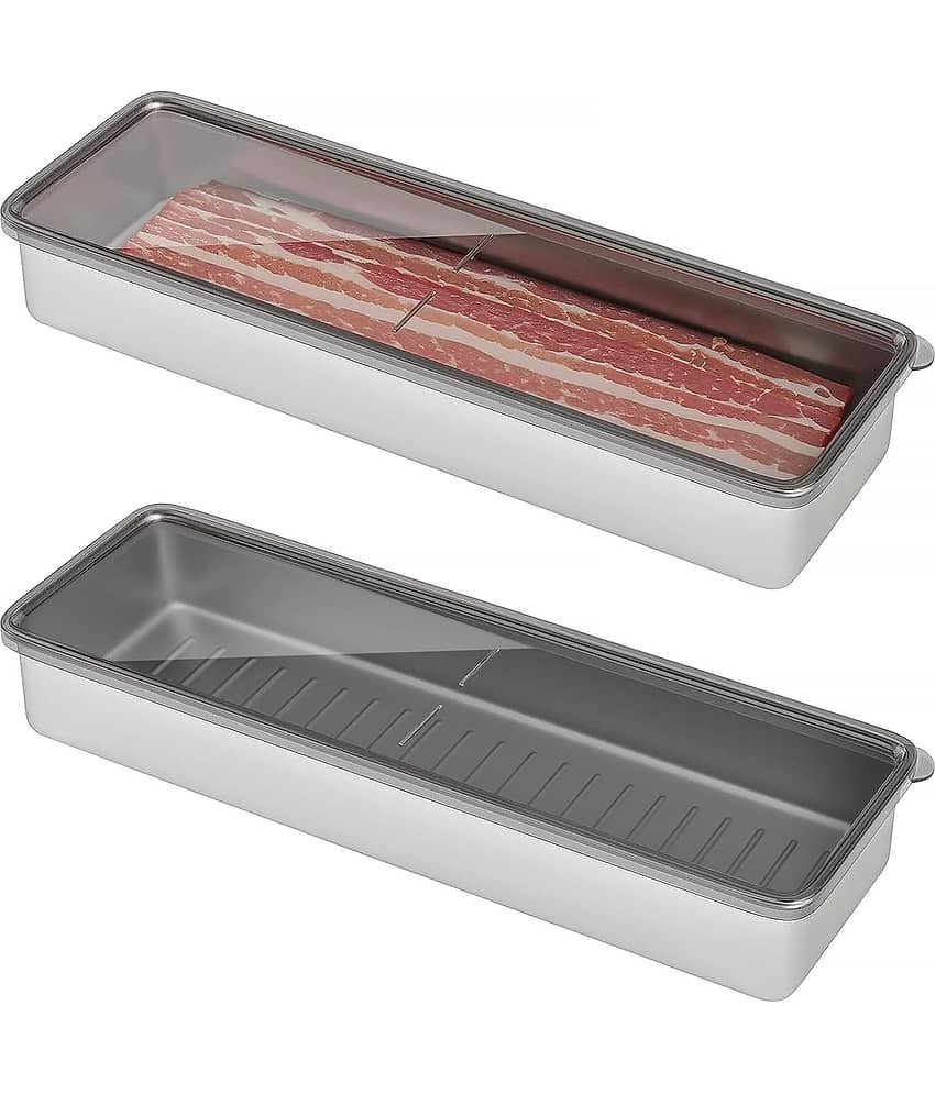 SHARUJA Bacon Container Steel Silver Food Container ( Set of 2 ) view 2