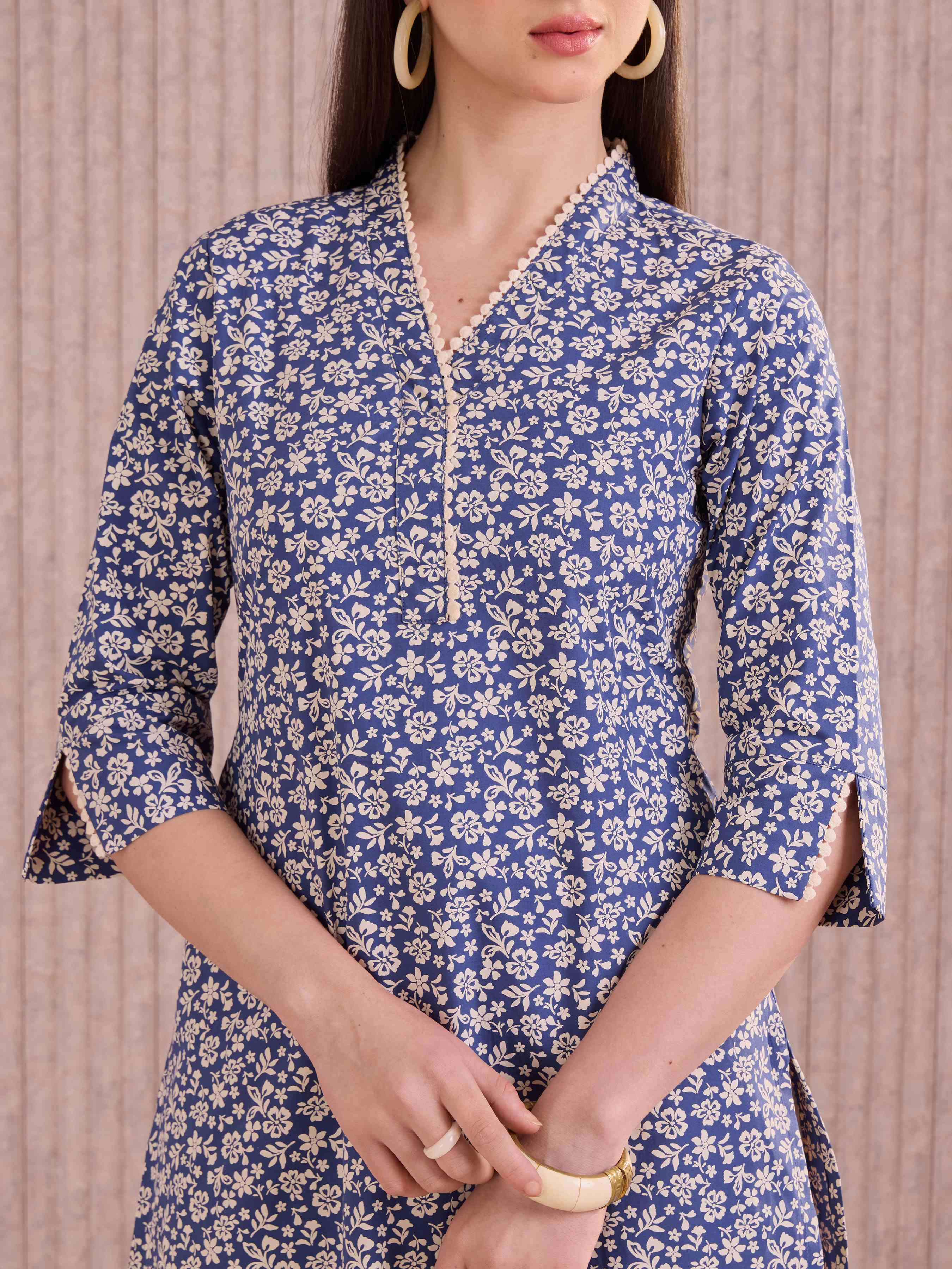 Blue Colour Pure Cotton Printed Kurti With Lace view 2