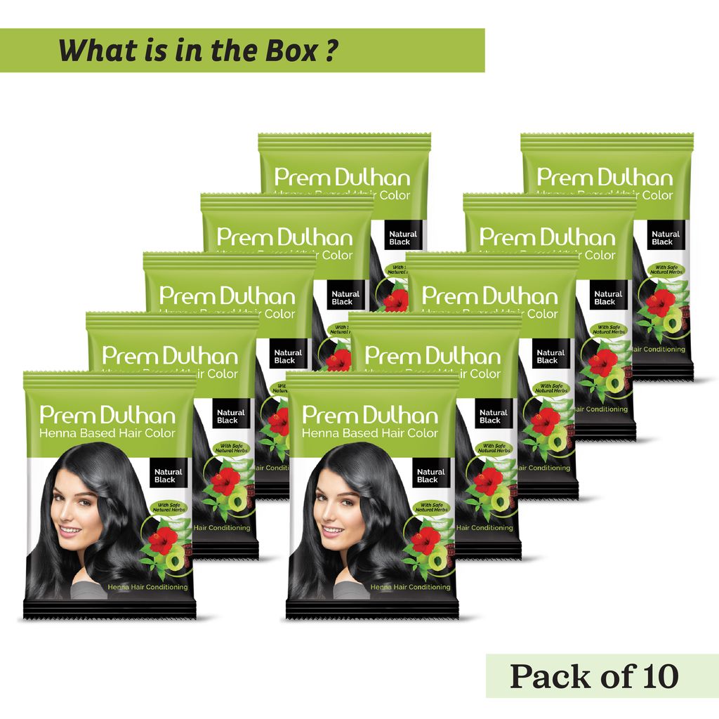 Prem Dulhan Natural Black Henna Hair Color | Herbal, Ammonia & Paraben Free | Long Lasting | Pack of 10 Sachets view 2