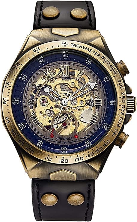 Forsining Skeleton Genuine Leather Série Mystère d'Art Vintage Engraved Rotatable Bezeled Self Winding Automatic Tourbillon Blue Moon Mechanical Analog Watch - For Men view 2