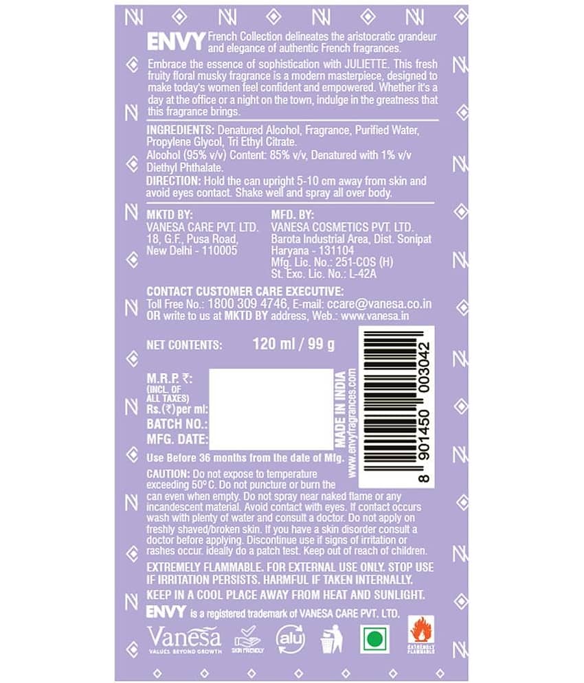 Envy Juliette French Collection Deodorant Spray for Women 120 ml ( Pack of 1 ) view 2