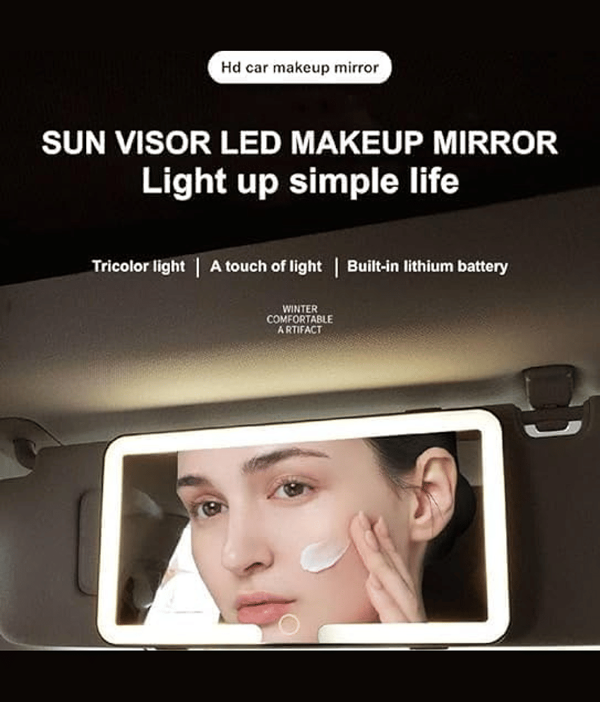 SKYVILLA LED Vanity Mirror For Car Visor 3-Color Makeup Mirror With Light Dimmable Brightness Hd Glass Vanity Led Light Mirror with Touch Button Universal Car Sun Visor Vanity Mirror view 2