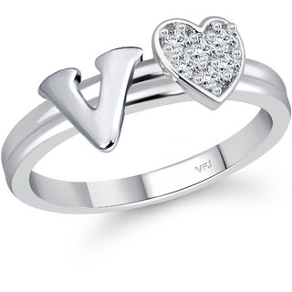 VFJ cz alloy Rhodium plated Valentine collection Initial"V"Letter with heart ring view 2
