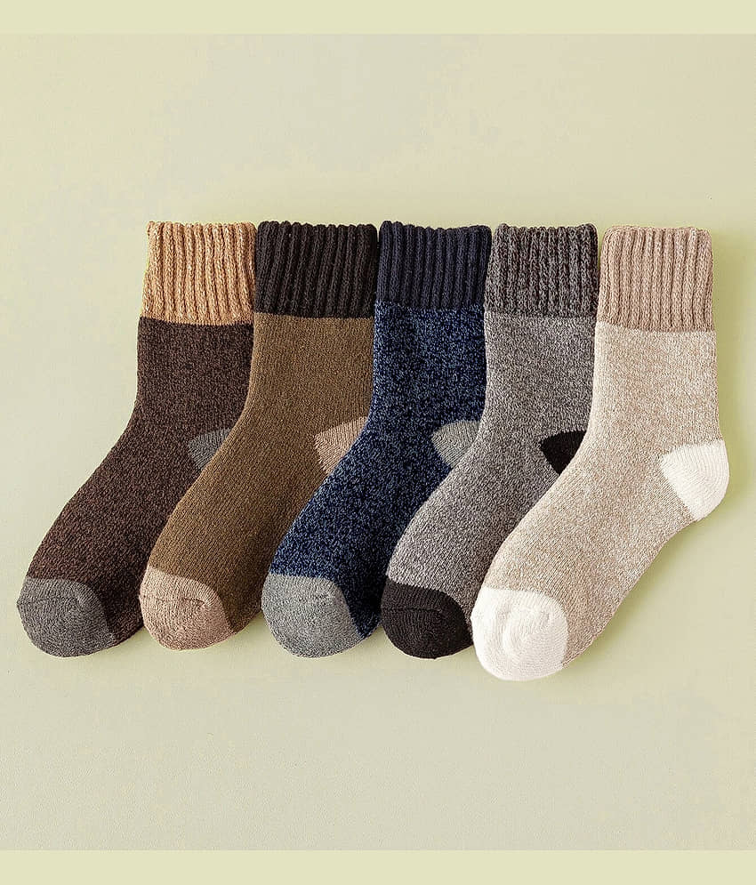Brucella Blended Men's Colorblock Multicolor Mid Length Socks ( Pack of 5 )