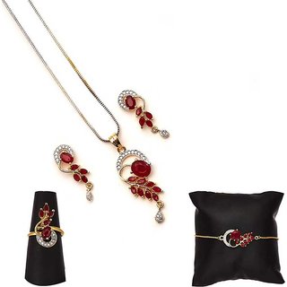 Hetprit Brass Gold Plated Red Colour Pendentt Set Combo For Woman view 2
