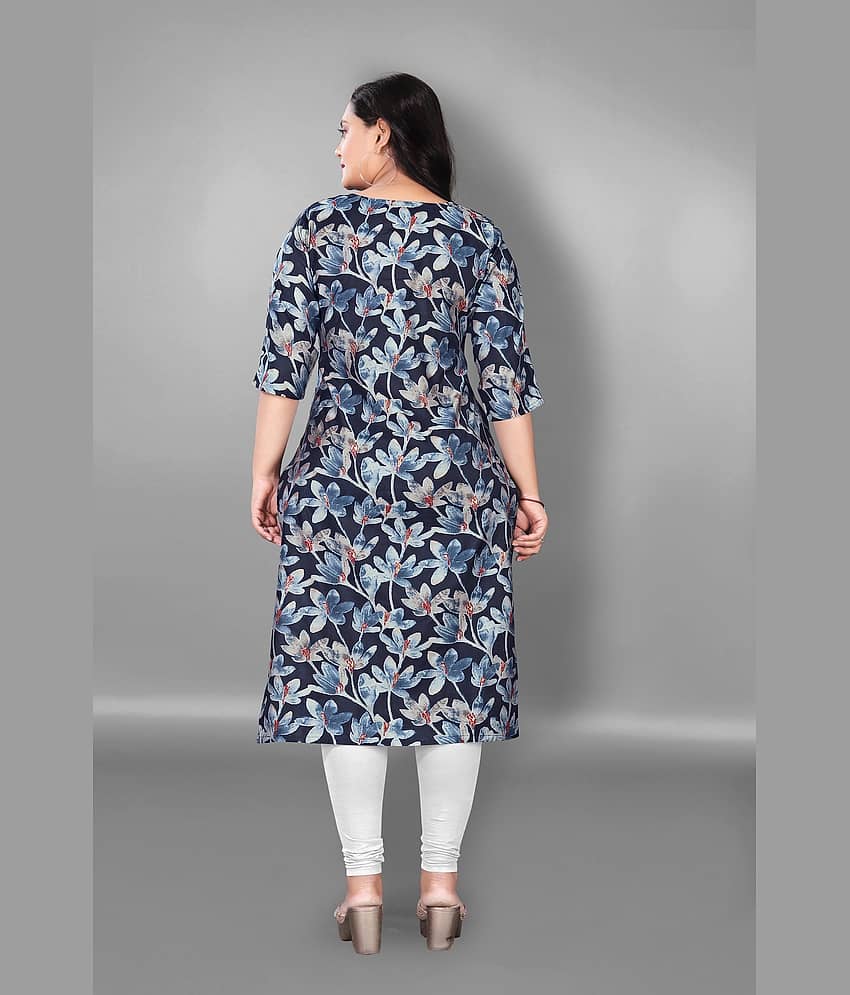 RIAANA Women Chanderi Printed A-line Kurti ( Blue ) view 2