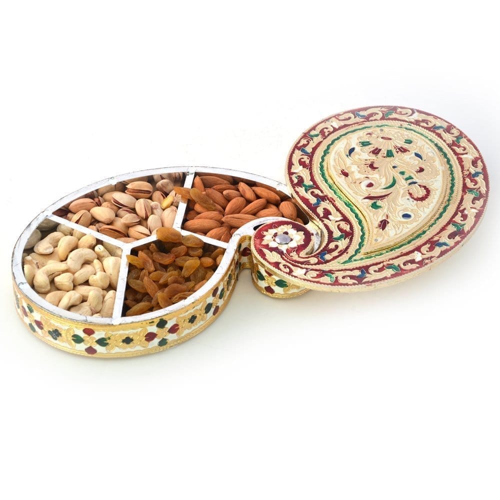 Golden Meenakari Work Paisley Design Dryfruit Box view 2