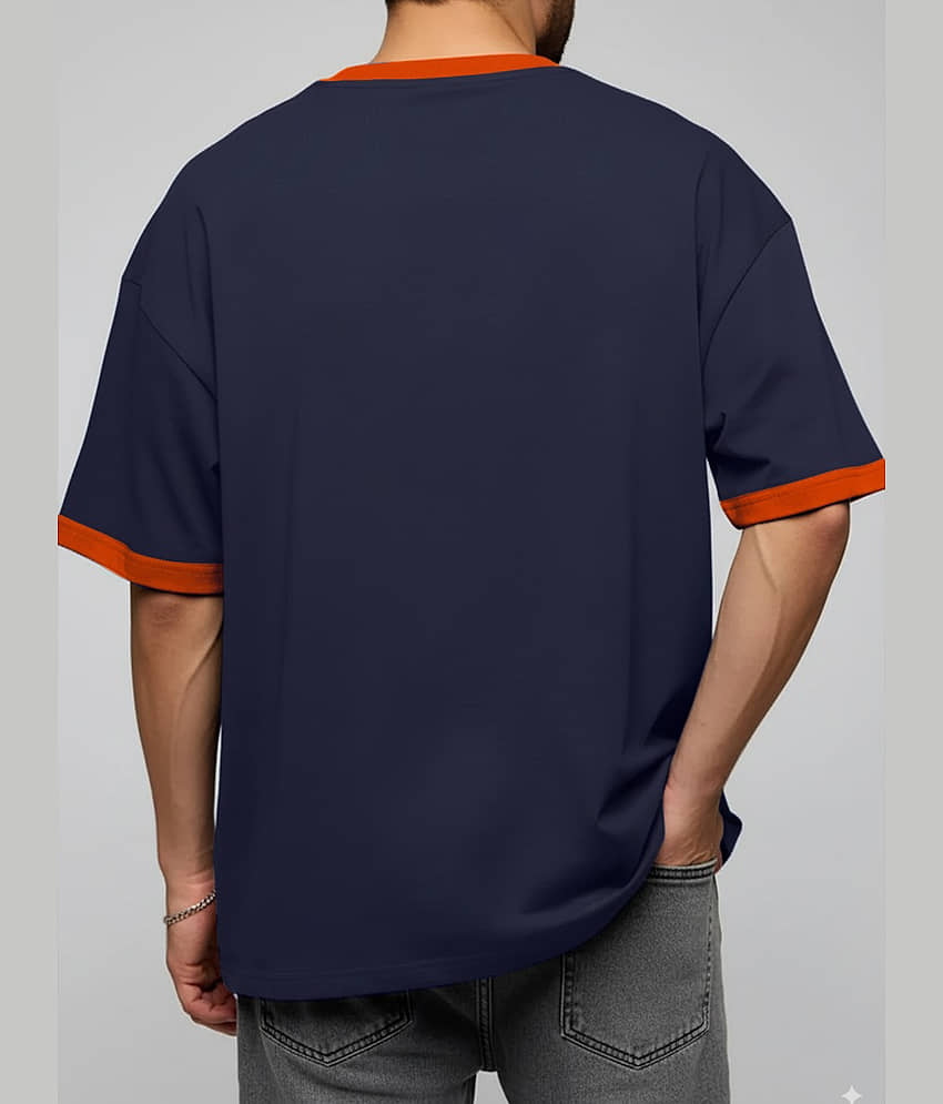 Leotude Men Cotton Blend Oversized Fit Printed T-Shirt ( Navy ) view 2