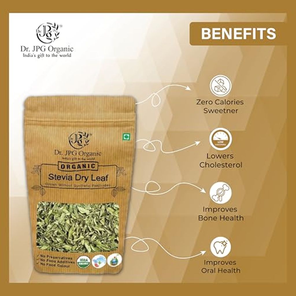 Dr JPG Organic Herbals Stevia Dry Leaves 150g / SteviaSugar Free/Natural Sweetener/Stevia Rebaudiana/Zero Calorie.(pack of 1) view 2