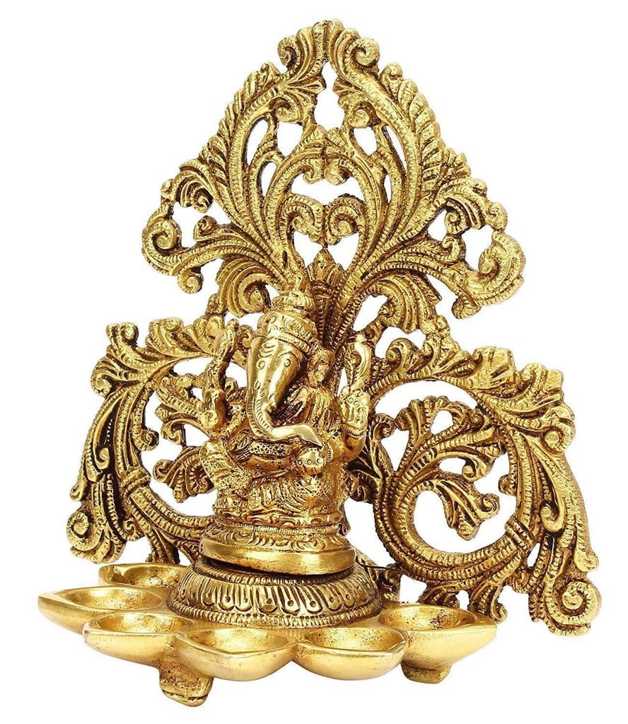 Artvarko Brass Ganesh Diya with 6 Wick Slot for Puja Room Fine Ganesha Wall Hanging Murti Gift Home Decor Deepak Oil Lamp Showpiece Feng Shui Diwali view 2