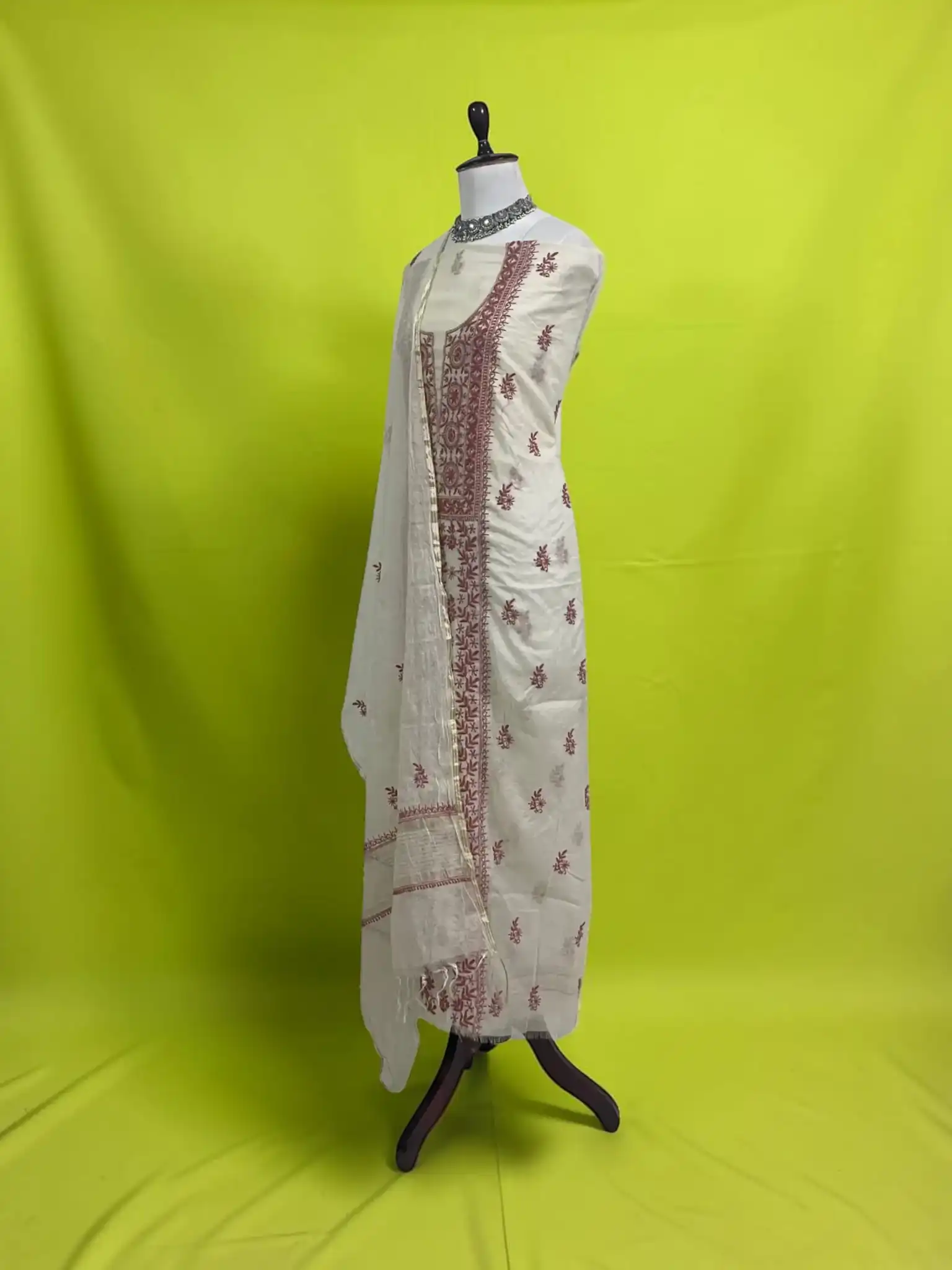Lucknow Chikankari Mul Cotton Dress Material with Stick Figure Motif view 2