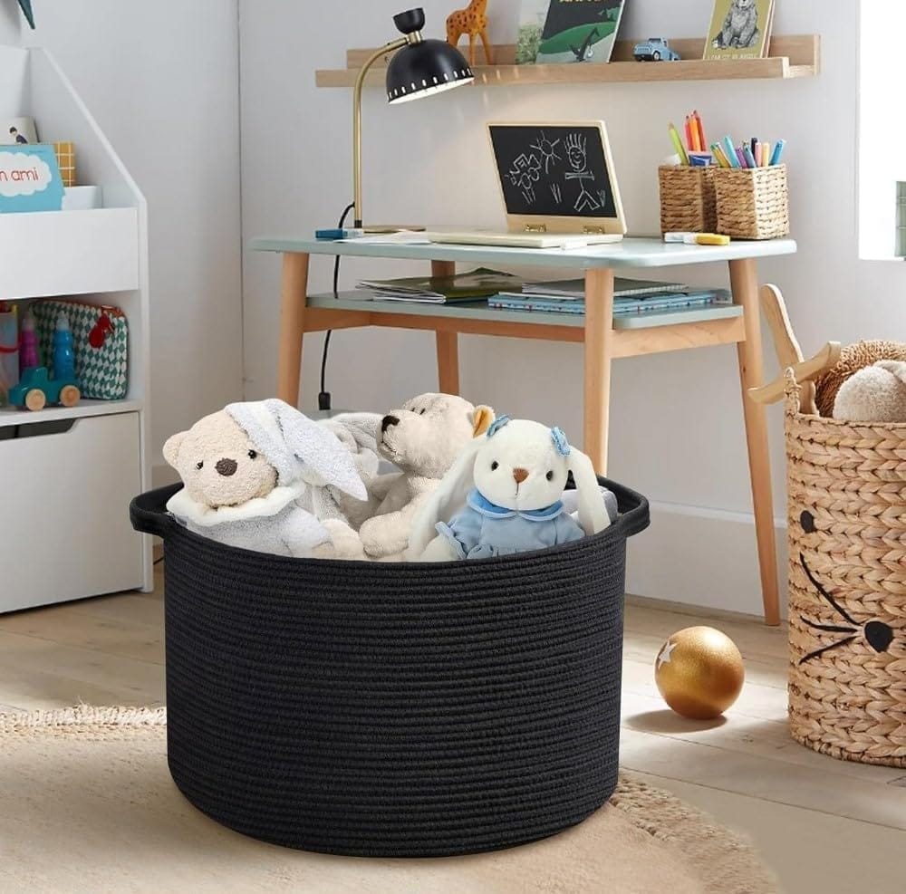 Generic Cotton Pack Of_1 14x12 Inch Storage Basket For Clothes With Out Lid (Black)-PID66406 view 2