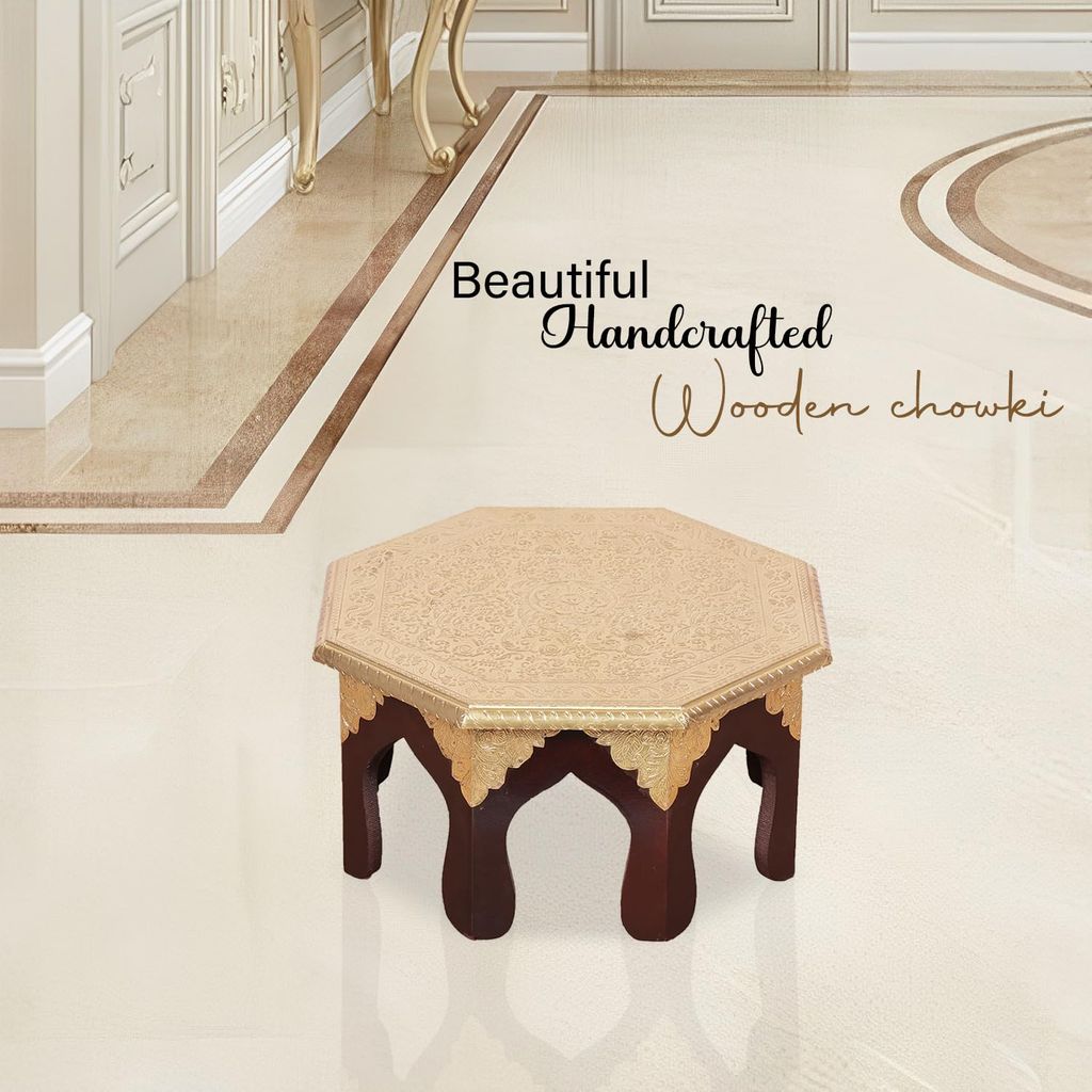 Nikhil Art Brass Bajot /Chawki/handpained/Stool/Multipurpose Pooja Mandir Stool/Wooden Pooja Chowki Bajot Stool for Home Decor Sitting Table (Set Of 2 ) view 2