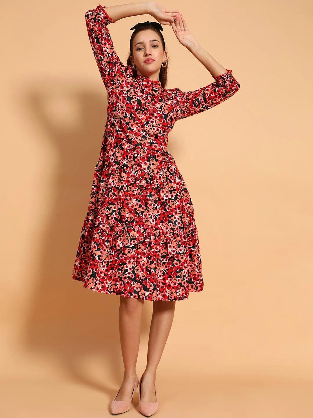 Multicolor Floral Print Mandarin Collar Long Sleeve Button Down Women Cotton Shirt Women Dress view 2