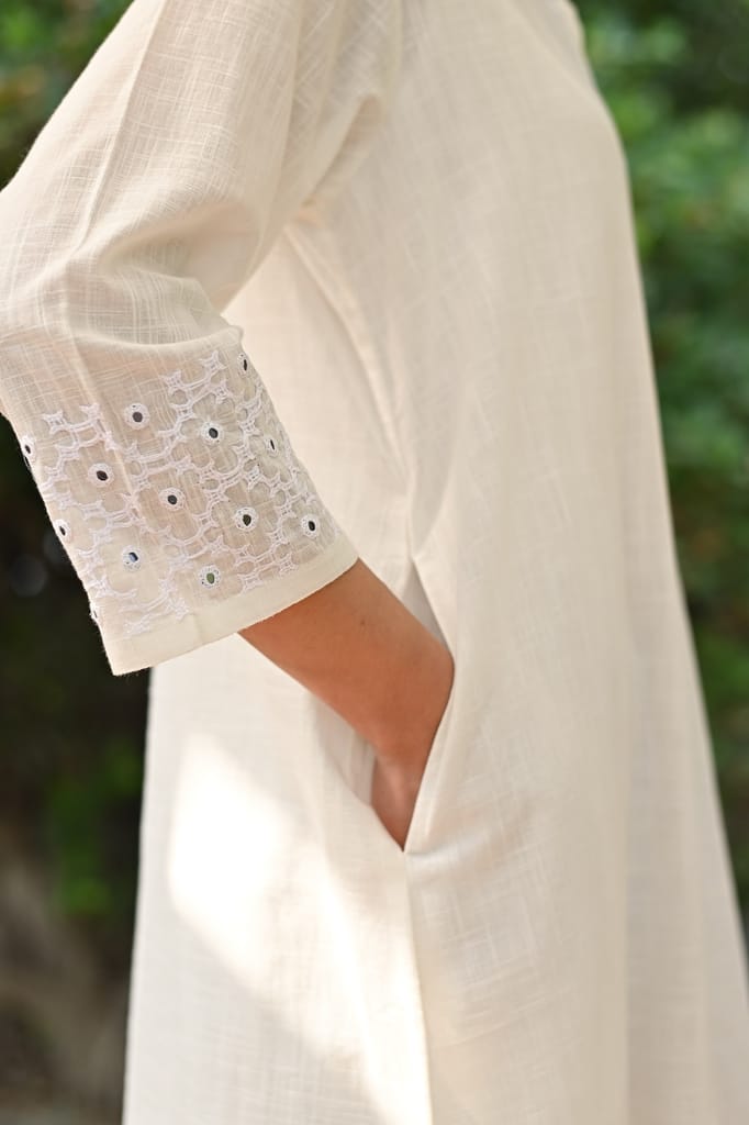 Jasmine Sindhi Hand Embroidered Cotton A-Line Kurta view 2