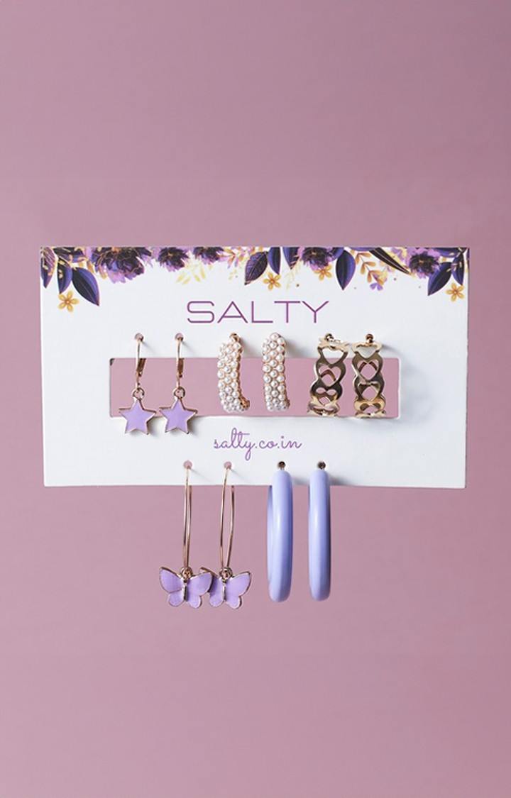 Set of 5 Lilac Golden Hoop Set