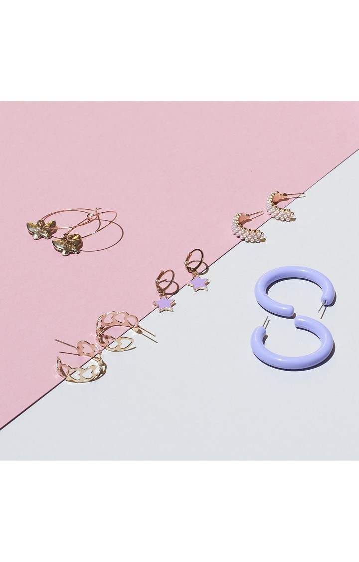 Set of 5 Lilac Golden Hoop Set view 2