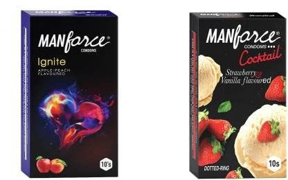MANFORCE Ignite Apple-peach Flavoured Extra Dotted Box Condoms - 10 Pieces & Cocktail Condoms with Dotted-Rings Strawberry & Vanilla Flavoured- 10 Pieces Condom (Set of 2 20 Sheets) view 2