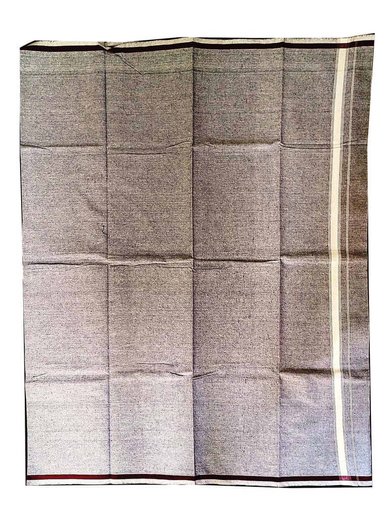 SRINIVASA FABRICS South Indian Products Grey Cotton Dhoti with White & Maroon Border view 2