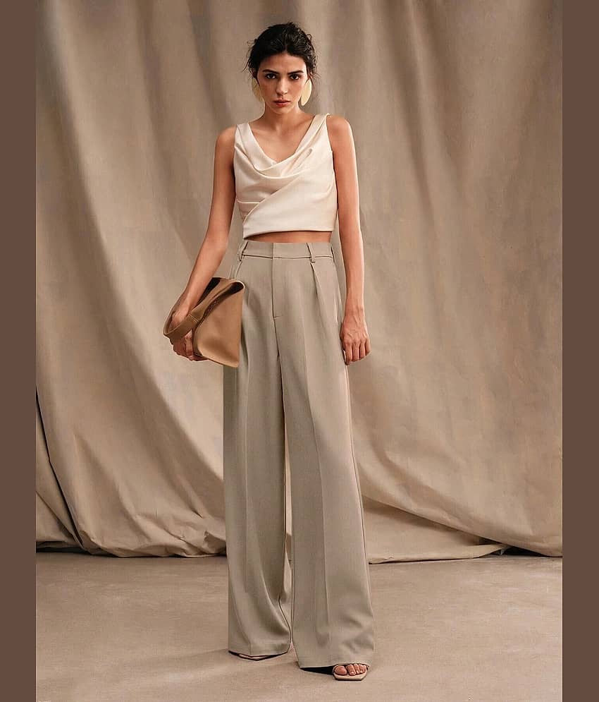 kotty Women Lycra Formal Trousers ( Beige ) view 2
