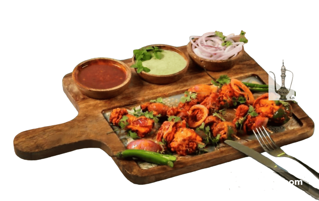 Sara Home Mango Wood Serving Chipdip/Dosa/Chees/Snacks Tray Printed Enamel Serving Platter with Handle Appetizer Plate Serving Platter With 3 Bowls view 2