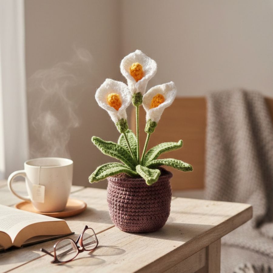 HANDMADE CROCHETED CALLA LILY POTTED PLANT view 2