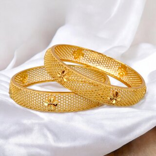 18k One Gram Gold Plated Traditional Designer Pack of 2 Bangle Set For Women view 2