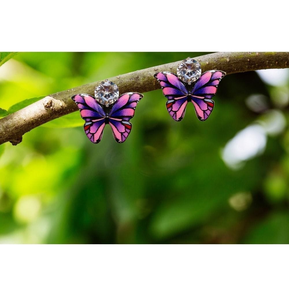 Jewelryklub Zircon Studded Multicolored Butterfly Design Stud Earrings For Girls & Women Design 2 view 2