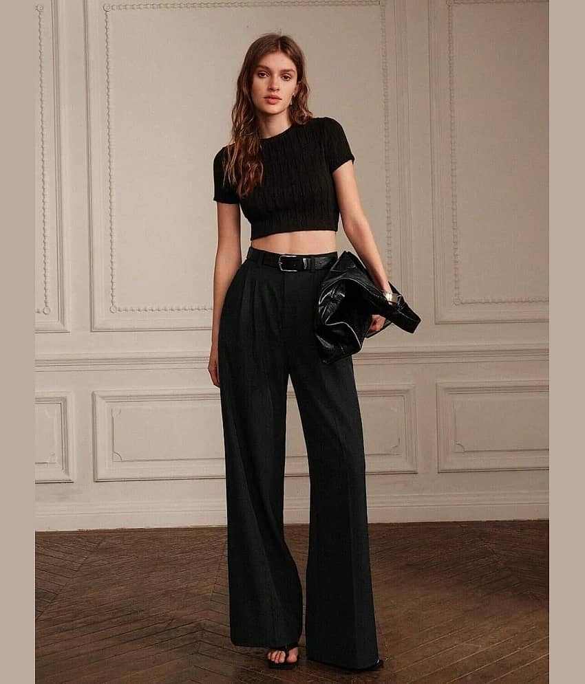 kotty Women Rayon Blend Casual Trousers ( Black ) view 2