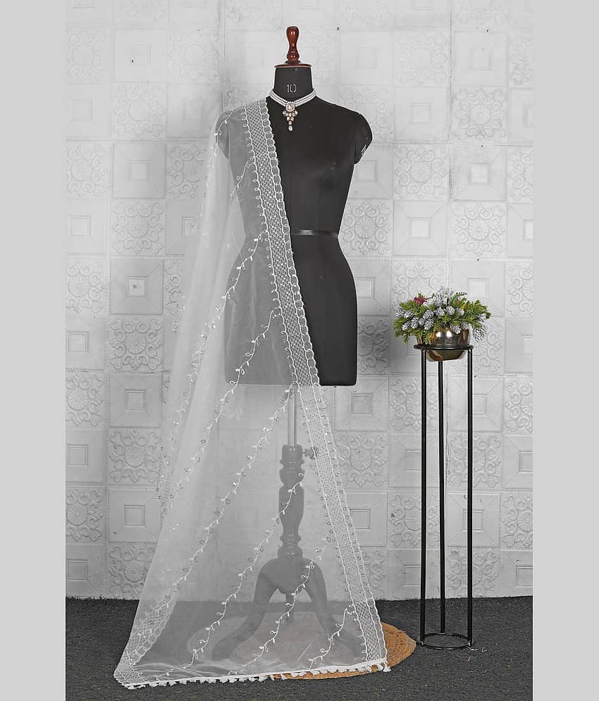 Jignisha Fashion Organza Women Dupatta ( White , Pack of 1 )