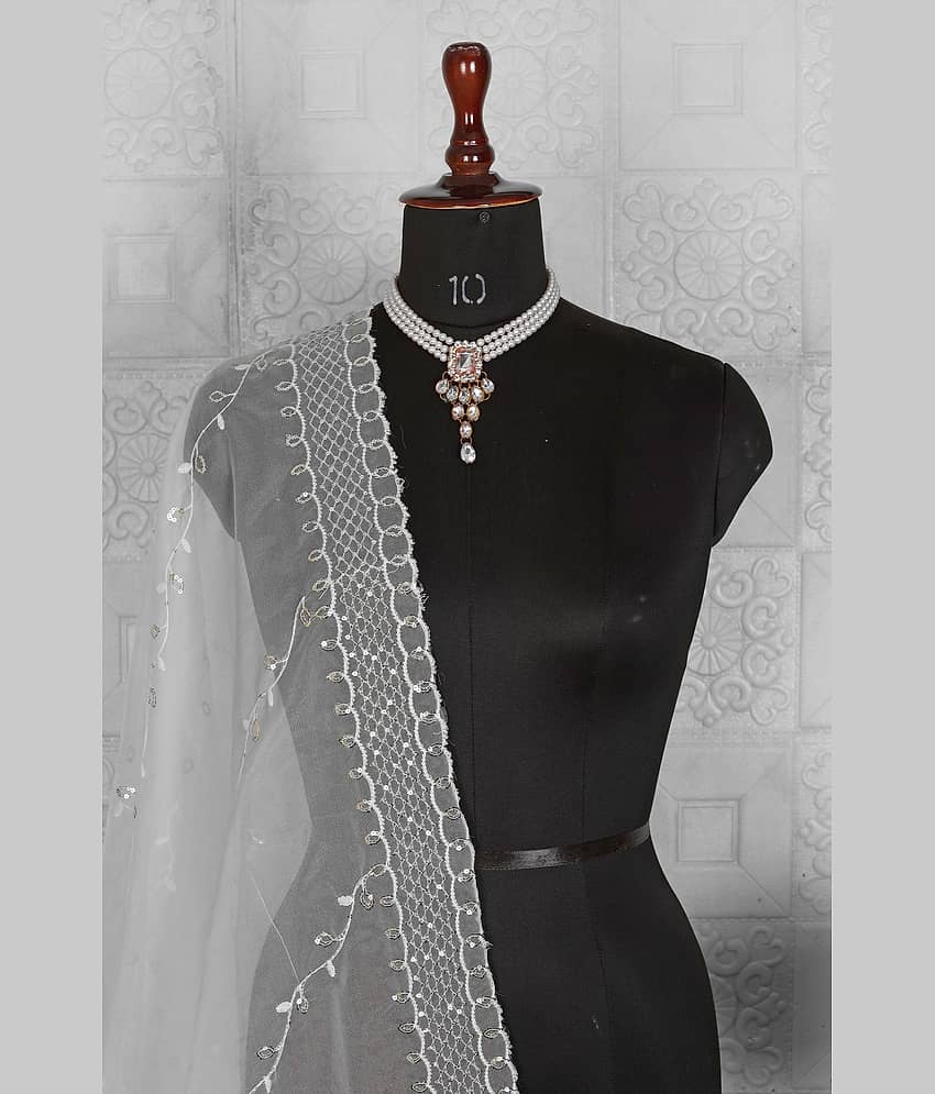 Jignisha Fashion Organza Women Dupatta ( White , Pack of 1 ) view 2