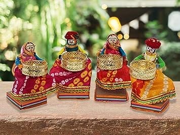 RUPESH KUMAR JANGID Rajasthani Raja Rani Puppet/Dolls Decorative Tealight Candle Holder (Standing Tealight, 2pis), Recycled Material