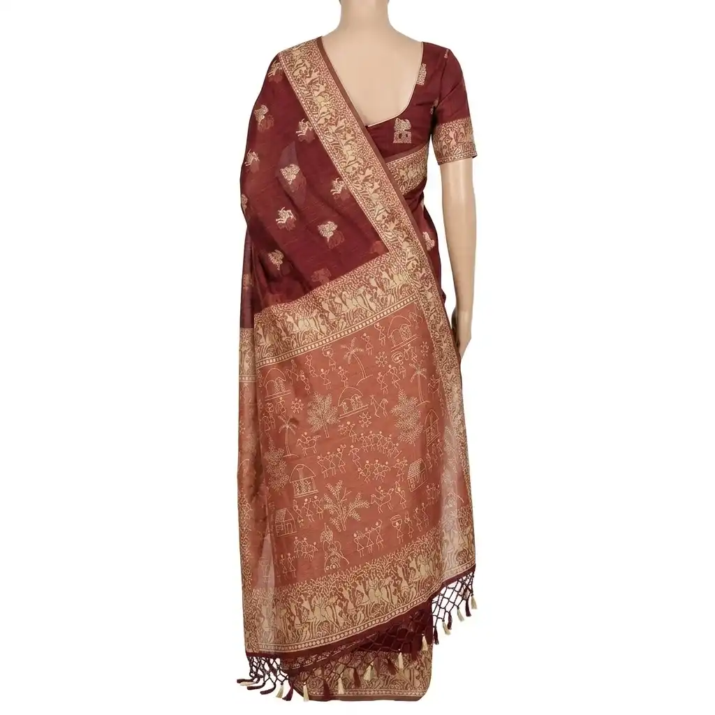 Maroon Odisha Handloom Saree | Ethnic Woven Cotton view 2