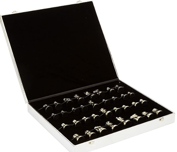 Chess Pieces Only No Board, 32 Large Quadruple Weighted Metal Chess Pieces with 2 Extra Queen, 2.6” King Heavy Piece, Chrome Silver-Metallic Black in Unique Gift Storage Box view 2