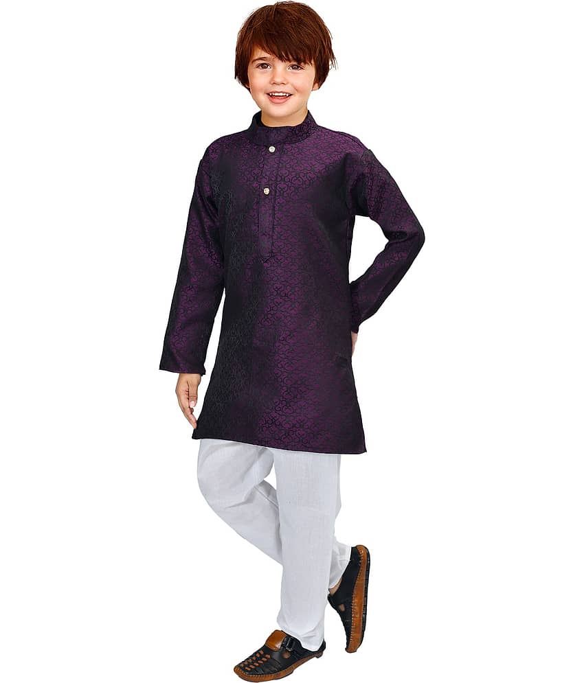 New Collection Boys Cotton Blend - Pattern Kurta Pant Set ( Purple , Pack of 1 ) view 2