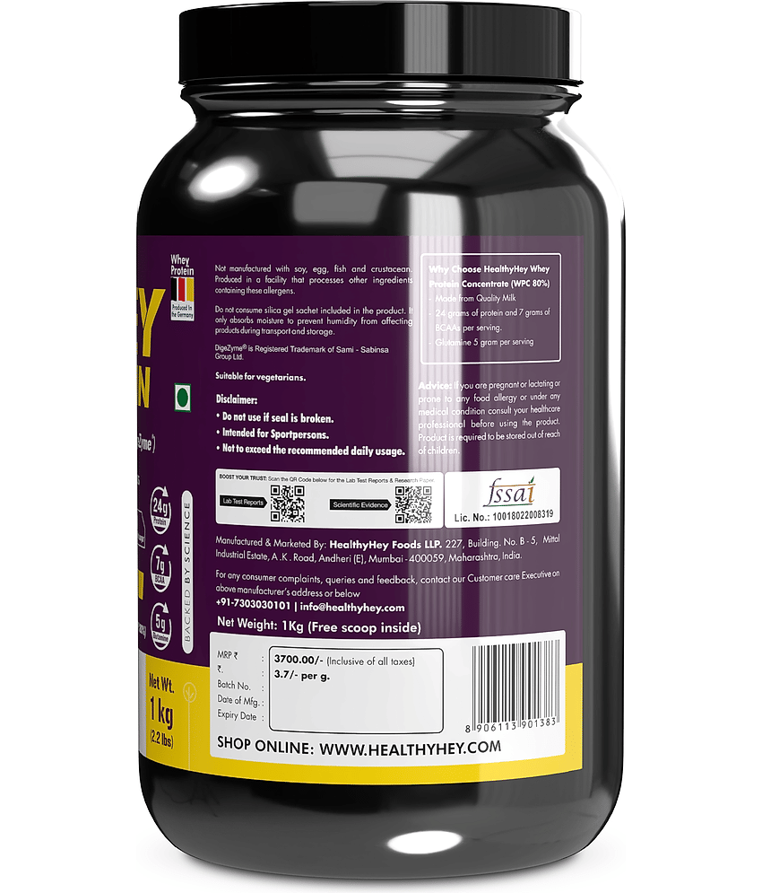 HealthyHey Sports WPC Whey Protein ( 1 kg , Strawberry - Flavour ) view 2