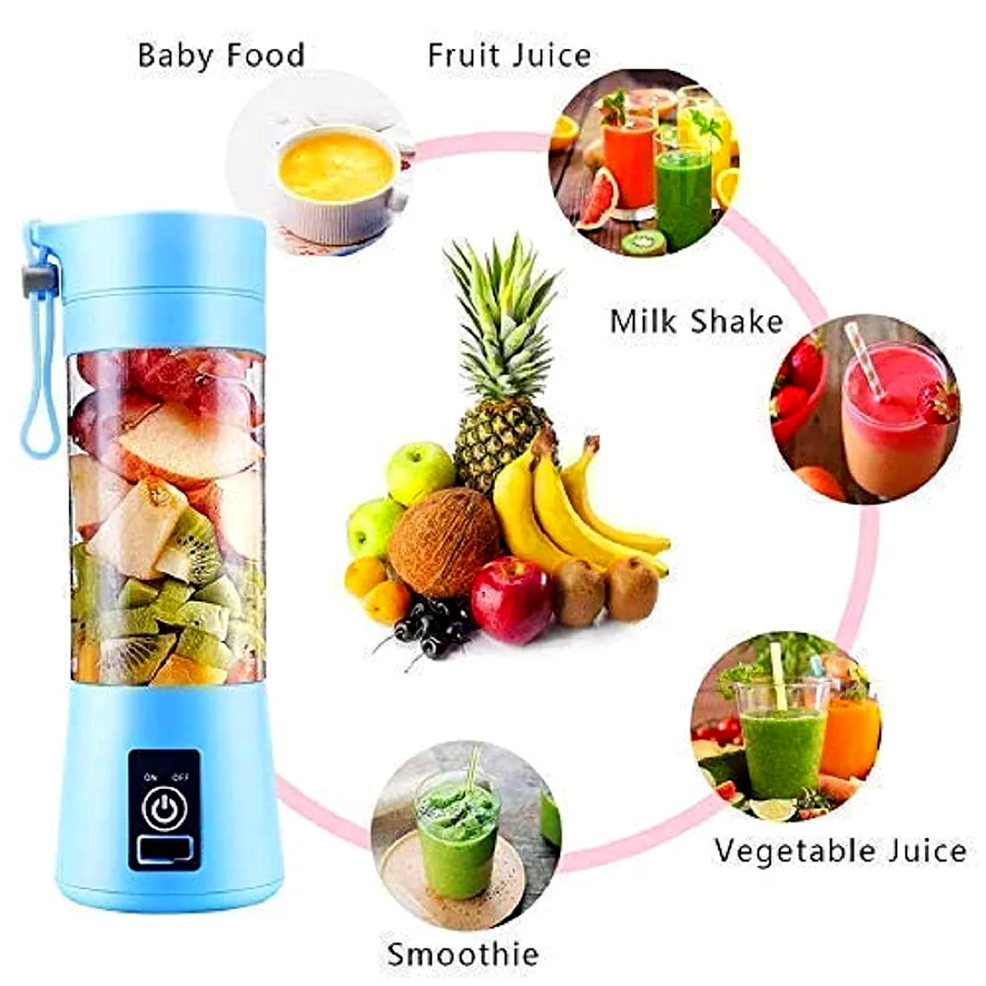Portable Blender Cup - Electric USB Juicer Blender for Smoothies and Shakes, 380ml, Pink by GIR FARMER