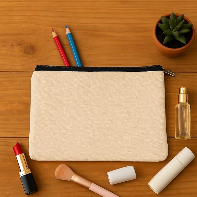 Eco-Friendly Canvas Zipper Pouch, Canvas Zipper Bag for Daily Use Makeup, Toiletries, Pens, Travel Kit (Set of 20, 7x6.5 inches) view 2