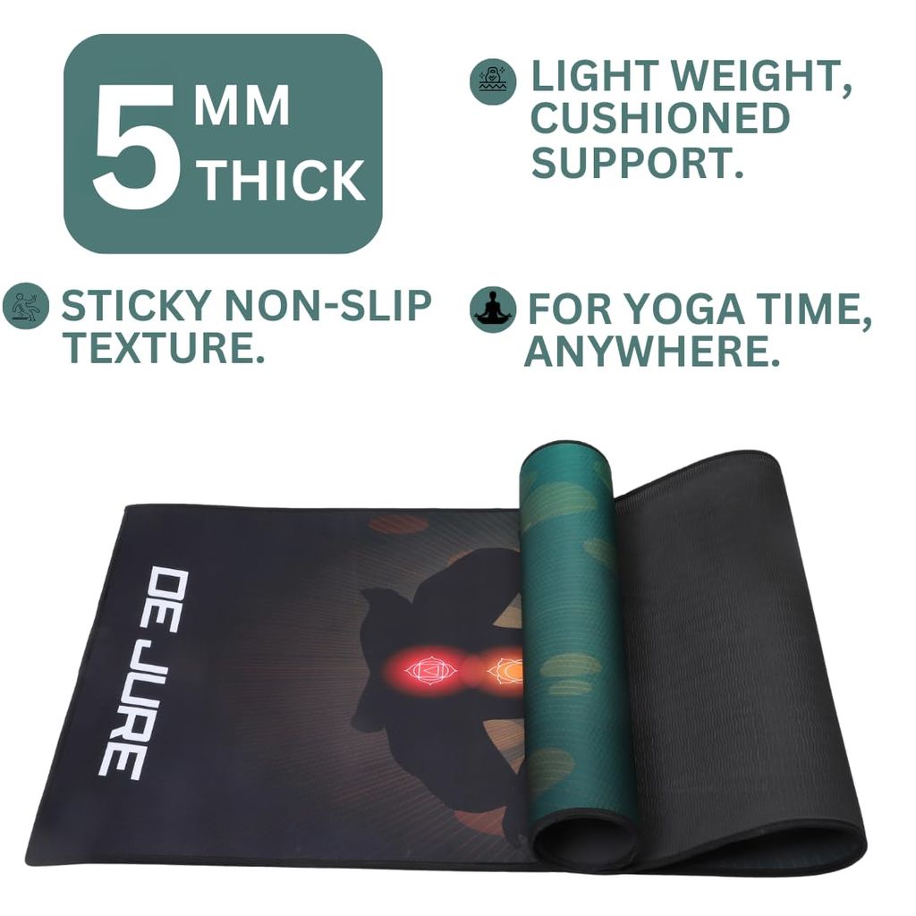 De Jure Fitness Dual Purpose (One Side Meditation Other Side Anti-Skid) Yoga Mat with Carrying Strap, Long & Wide, Anti-Slip Extra thick, Yoga Mats for Workout, Fitness, Yoga, Gym, Home & Pilates, Fabric Laminated EVA, 5 MM view 2
