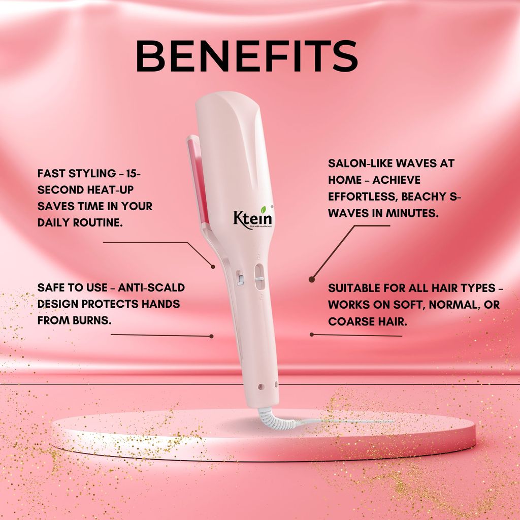 Ktein 32mm Tourmaline Ceramic Hair Curler & V-Shaped Waver | Quick Heating | Anti-Scald | 4 Temp Settings | Essential Oil Infused | Storage Lock | For All Hair Types view 2