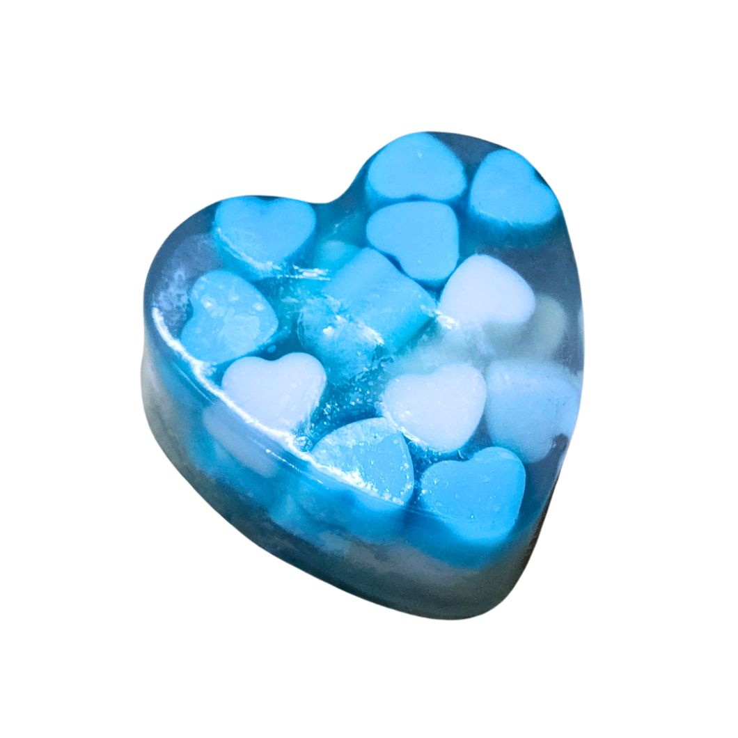 Sweet Hearts- Blue Handmade Glycerin Soap with Peppermint Essential Oil- 110 g